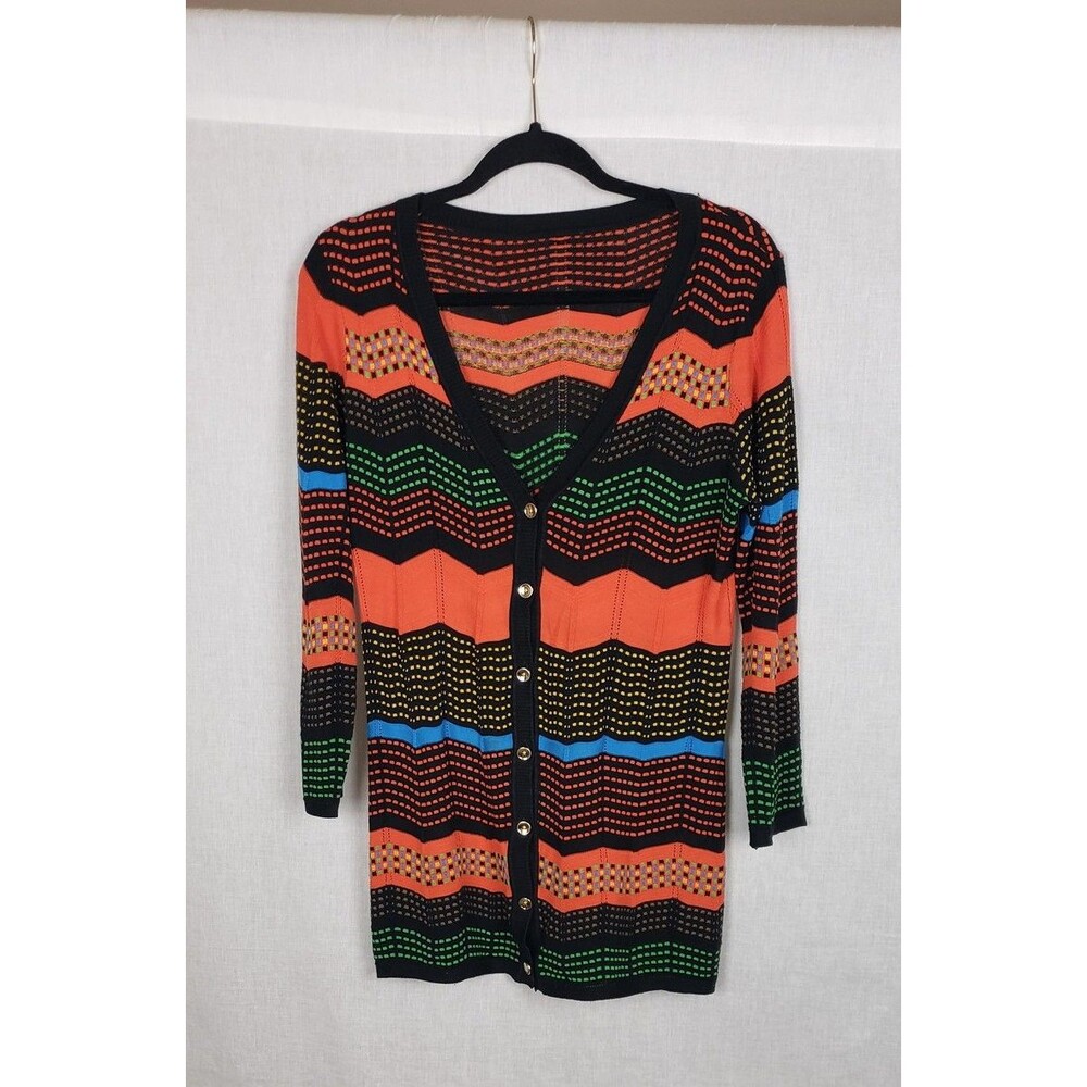 Halloween Cardigan Sweater Button Front M Multicolor Striped Lightweight